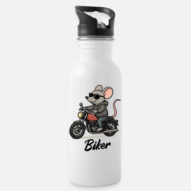 maus-motorrad - Trinkflasche mit integriertem Trinkhalm - Weiß