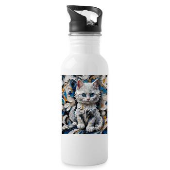 Mystic Kitten in Bright Colors - Water bottle with straw - white - Right
