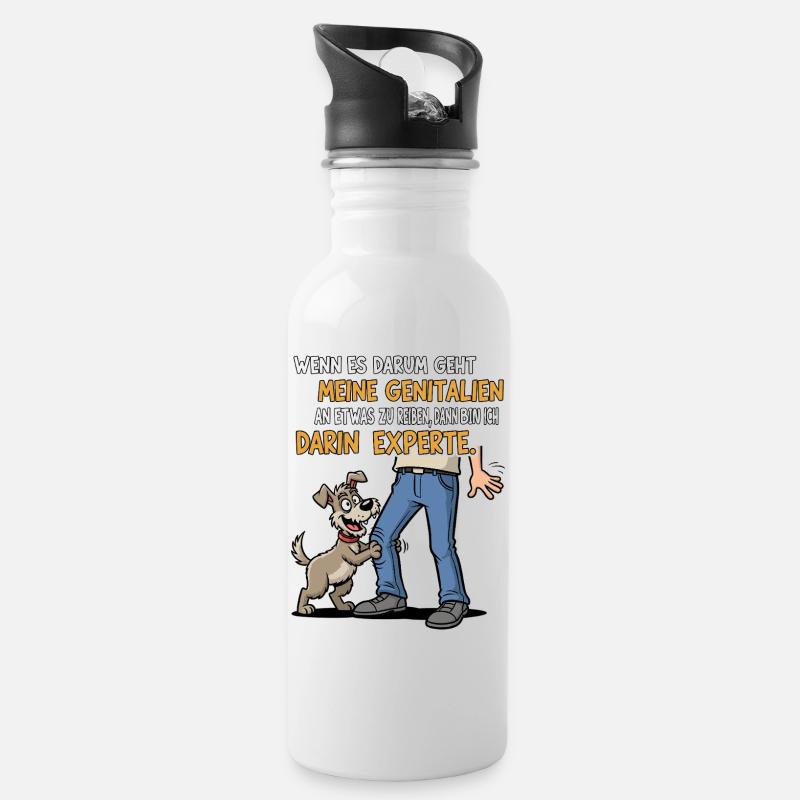 Reib-Experte Hund - Trinkflasche mit integriertem Trinkhalm - Weiß