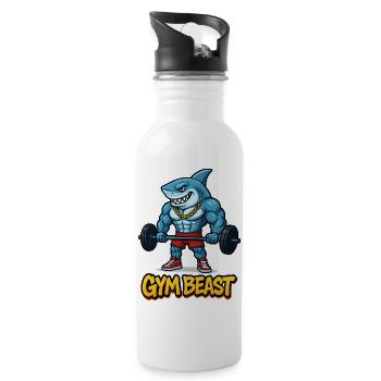 Hai Muskeln Comic Bodybuilder - Trinkflasche mit integriertem Trinkhalm - Weiß - Rechts