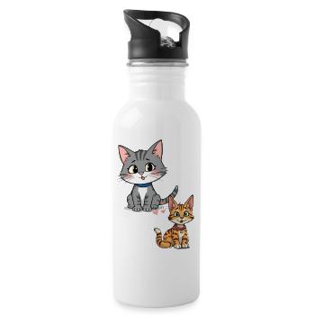 Chats ludiques sur un design mignon - Gourde avec paille intégrée - blanc - Droite