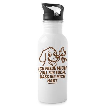 Lustiger Hund - ich freu mich voll für Euch Spruch - Trinkflasche mit integriertem Trinkhalm - Weiß - Rechts