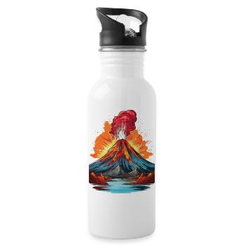 Volcanic eruption with lava flow - Water bottle with straw - white - Right
