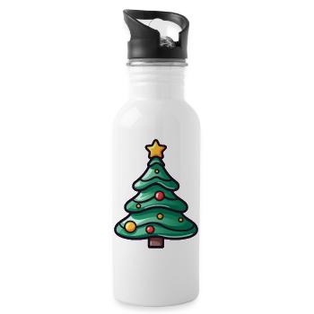 Festive Christmas Tree Illustration - Water bottle with straw - white - Right
