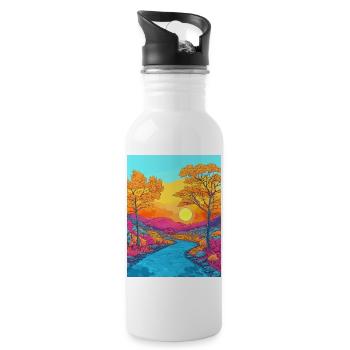 Lebendige Herbstlandschaftsszene - Trinkflasche mit integriertem Trinkhalm - Weiß - Rechts
