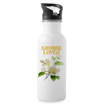 Elegantes Jasminblüten-Design - Trinkflasche mit integriertem Trinkhalm - Weiß - Rechts