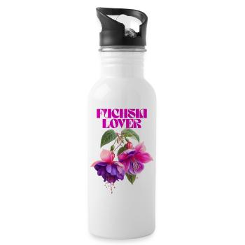 Fuchsia Lover Botanical Illustration - Water bottle with straw - white - Right
