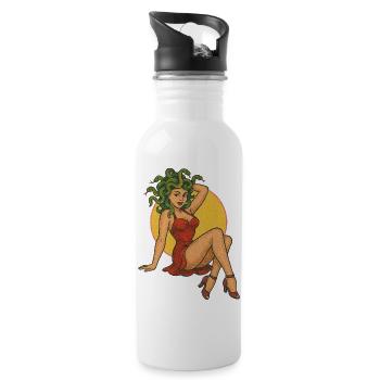 Medusa-inspired Retro Art Design - Water bottle with straw - white - Right