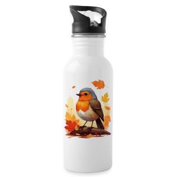 Rotkehlchen im Herbst - Trinkflasche mit integriertem Trinkhalm - Weiß - Rechts