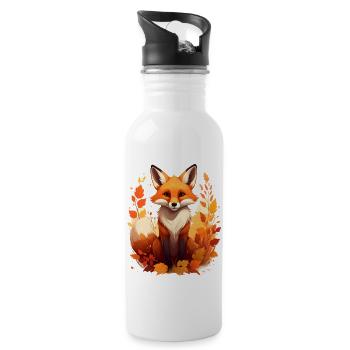 Fuch im Herbst - Trinkflasche mit integriertem Trinkhalm - Weiß - Rechts