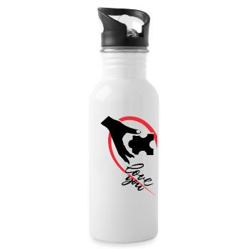 Hand, die ein Puzzle hält, halb ein Herz - Trinkflasche mit integriertem Trinkhalm - Weiß - Rechts