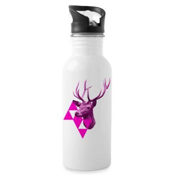 pinker Hirsch - Trinkflasche mit integriertem Trinkhalm - Weiß - Rechts