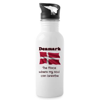 Denmark flag with heart and text - Water bottle with straw - white - Right