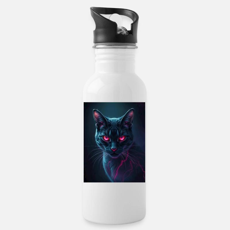 red eye cat - Trinkflasche mit integriertem Trinkhalm - Weiß