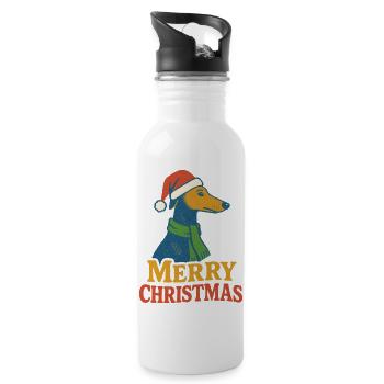 Windhund Santa Porträt - Trinkflasche mit integriertem Trinkhalm - Weiß - Rechts