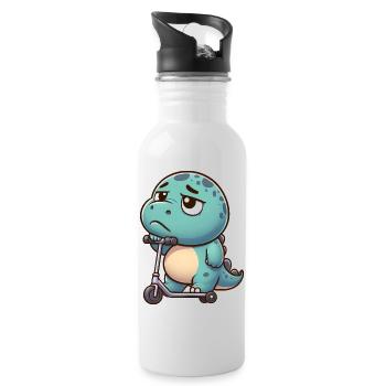 mignon Dino Trex scooter dessin animé ennui - Gourde avec paille intégrée - blanc - Droite