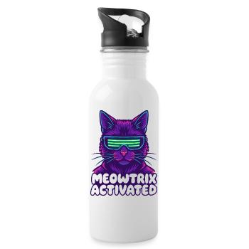 Meowtrix Activated Neon Cat - Trinkflasche mit integriertem Trinkhalm - Weiß - Rechts