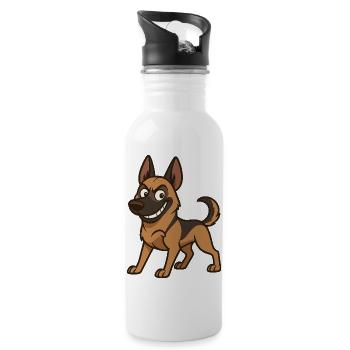 Chien de bande dessinée Malinois coquin - Gourde avec paille intégrée - blanc - Droite