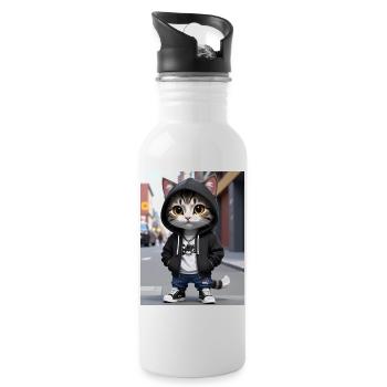 City Cat Kapuzenpullover Streetwear - Trinkflasche mit integriertem Trinkhalm - Weiß - Rechts