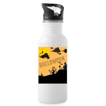 Halloween Silhouette by Moon - Water bottle with straw - white - Right