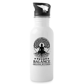 Meditation Design with Saying Balance begins within - Water bottle with straw - white - Right