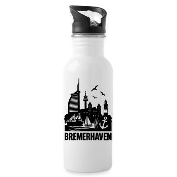Bremerhaven Silhouette Skyline - Trinkflasche mit integriertem Trinkhalm - Weiß - Rechts