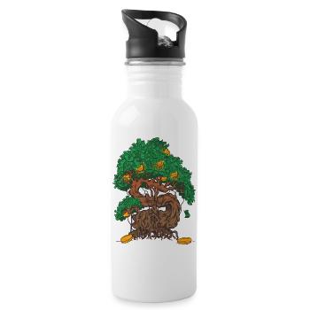 Money Tree bonsai with money leaves and gold coin - Water bottle with straw - white - Right