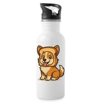Cute Dog with Bread Face Design - Trinkflasche mit integriertem Trinkhalm - Weiß - Rechts