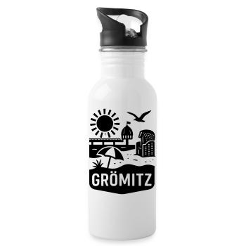 Grömitz Ostsee Urlaub - Trinkflasche mit integriertem Trinkhalm - Weiß - Rechts