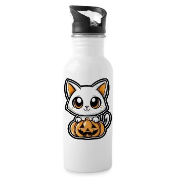 Cat Halloween Cat Comic - Water bottle with straw - white - Right