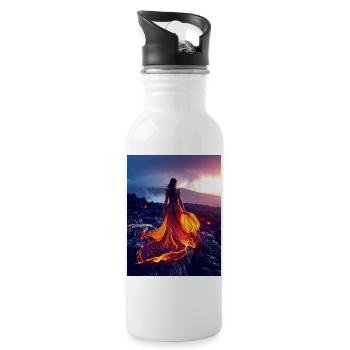 Feuerähnliches Kleid auf Lavafeld - Trinkflasche mit integriertem Trinkhalm - Weiß - Rechts