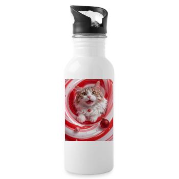Weihnachtskatze im roten Pfefferminzwirbel - Trinkflasche mit integriertem Trinkhalm - Weiß - Rechts