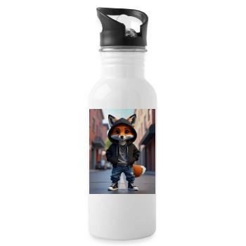 Fox Hero in Hoodie Streetwear - Water bottle with straw - white - Right