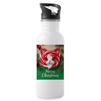 Weihnachtskatze Zuckerstange Look - Trinkflasche mit integriertem Trinkhalm - Weiß - Rechts