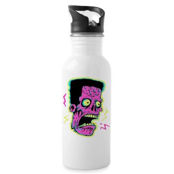 Neon Zombie Screamer Pop Art - Water bottle with straw - white - Right