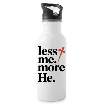Less Me More He Christlicher Glaube - Trinkflasche mit integriertem Trinkhalm - Weiß - Rechts