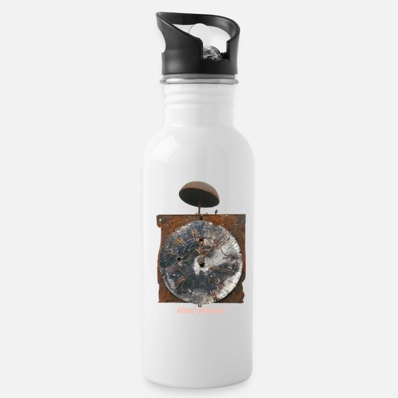Rostige Uhr Zeit vergeht - Trinkflasche mit integriertem Trinkhalm - Weiß