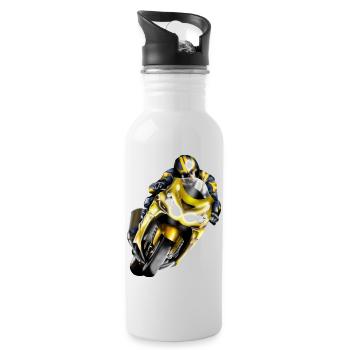 Racer on yellow machine - Water bottle with straw - white - Right