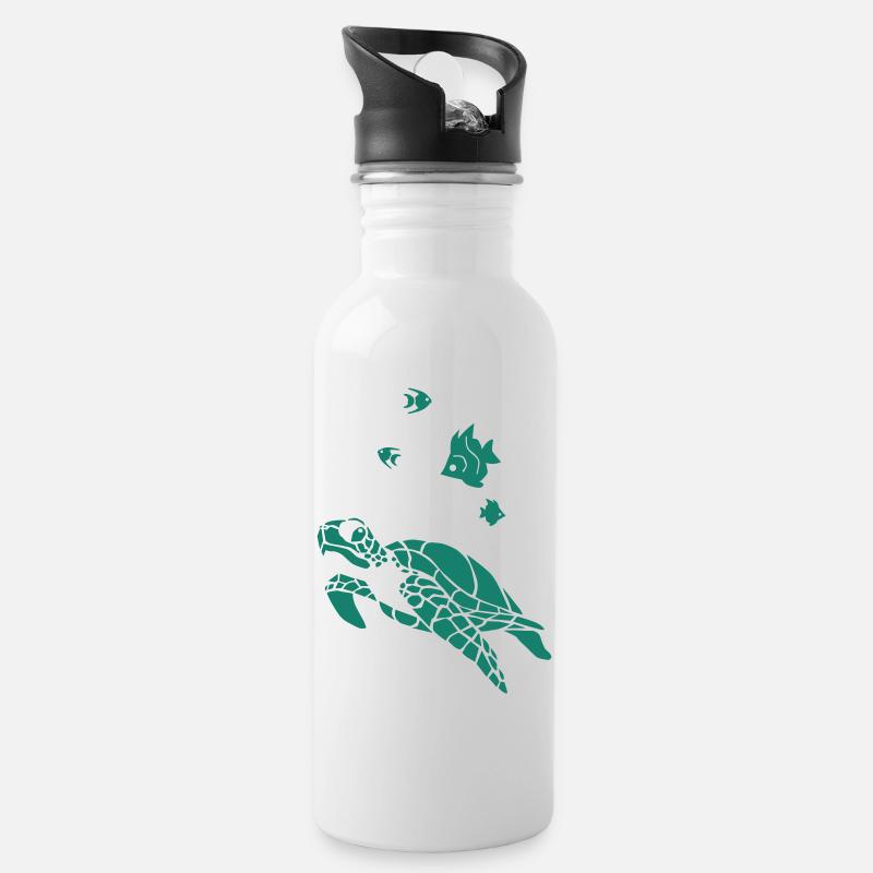 Tortue et Flag fish - Gourde avec paille intégrée - blanc