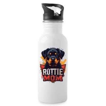 Rottie Mom – Niedliches Rottweiler Welpe Portrait - Trinkflasche mit integriertem Trinkhalm - Weiß - Rechts