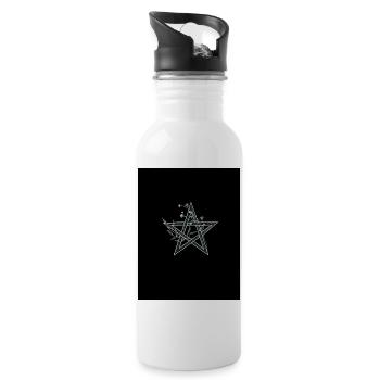 Flower Pentagram Black - Water bottle with straw - white - Right