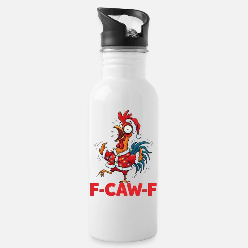 F-Caw-F Crazy Christmas Chicken Pun - Water bottle with straw - white