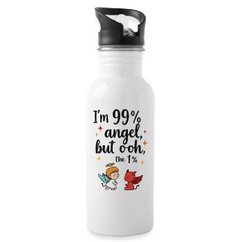 99% Angel, 1% Devil – Funny Cartoon Design - Water bottle with straw - white - Right
