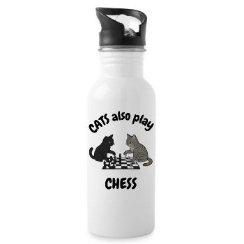 Cat also play chess - Water bottle with straw - white - Right