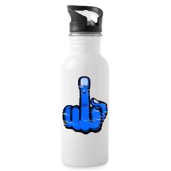 Middle Finger Stinky Finger Design Blue Used - Water bottle with straw - white - Right