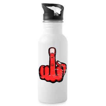 Middle Finger Stinky Finger Design Red used - Water bottle with straw - white - Right