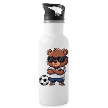 Cute Bear Soccer Player Brown Bear Cartoon Cool - Water bottle with straw - white - Right