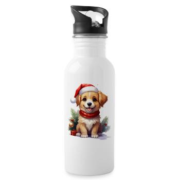Chien mignon avec chapeau de Père Noël pour Noël - Gourde avec paille intégrée - blanc - Droite