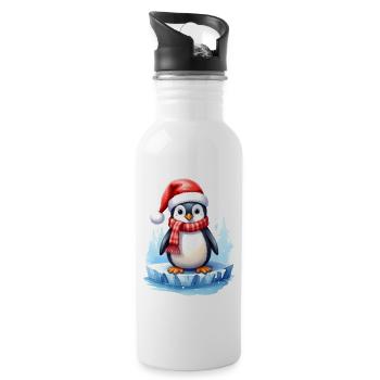 Pinguin im Winter und zu Weihnachten - Trinkflasche mit integriertem Trinkhalm - Weiß - Rechts