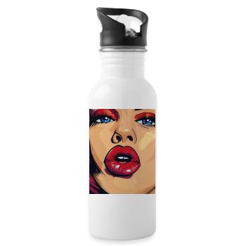Look rouge à lèvres pop art - Gourde avec paille intégrée - blanc - Droite